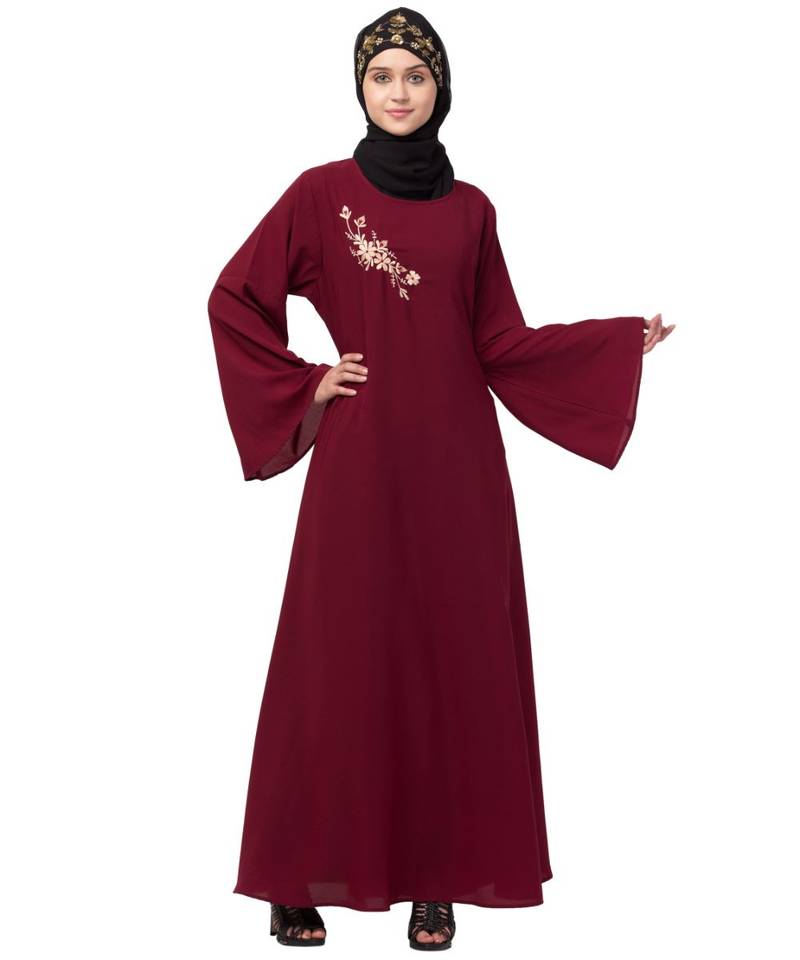Nazneen Side Resham Embroidery Bell sleeve A line Abaya