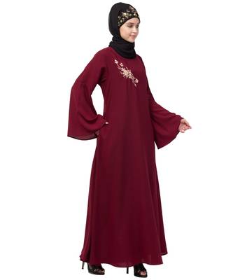 Nazneen Side Resham Embroidery Bell sleeve A line Abaya 4
