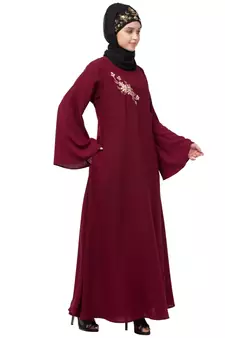 Nazneen Side Resham Embroidery Bell sleeve A line Abaya