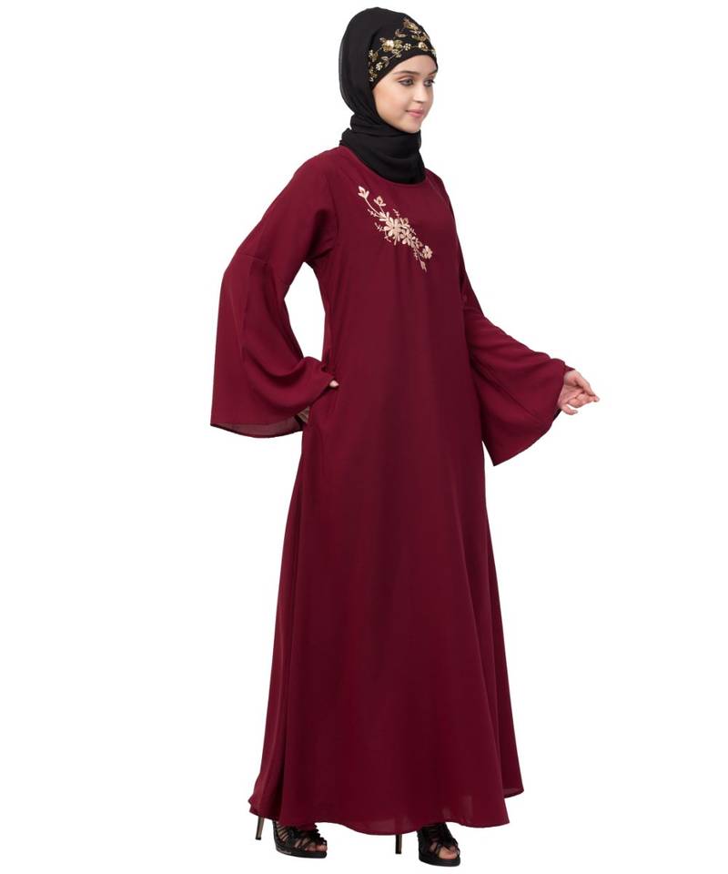 Nazneen Side Resham Embroidery Bell sleeve A line Abaya