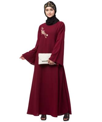 Nazneen Side Resham Embroidery Bell sleeve A line Abaya 6