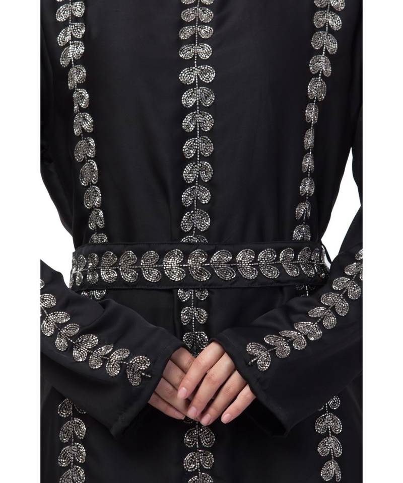 Nazneen Front , back , Sleeve and belt hand embroidery A line Abaya