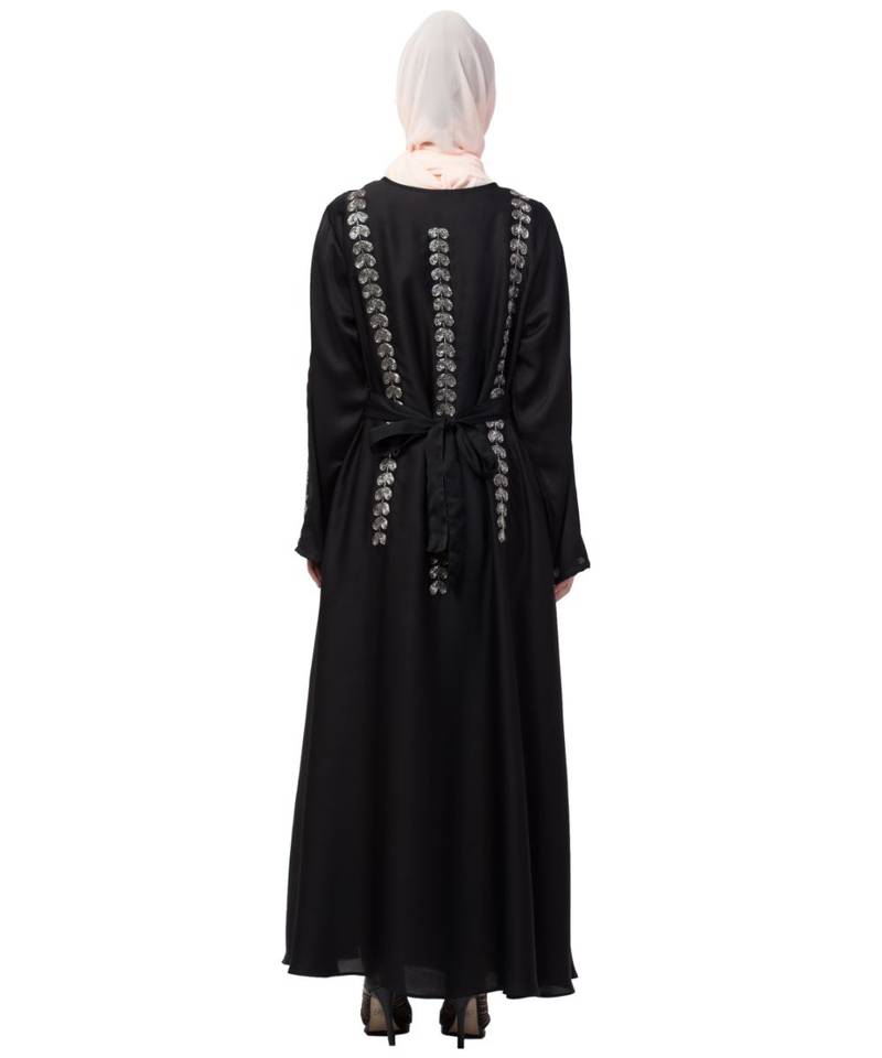 Nazneen Front , back , Sleeve and belt hand embroidery A line Abaya
