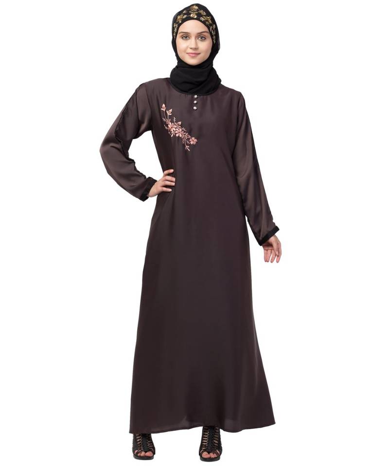 Nazneen side  embroidery contrast piping Abaya