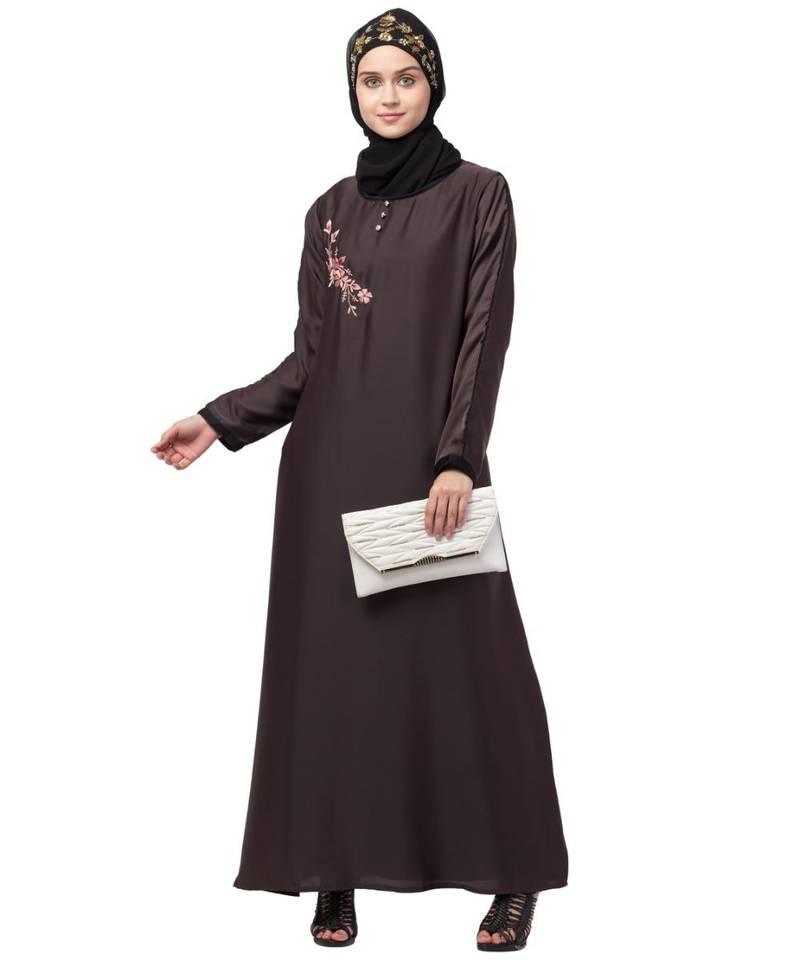 Nazneen side  embroidery contrast piping Abaya