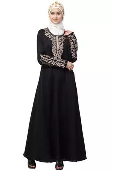 Nazneen Front and Sleeve Resham embroidered A line Abaya