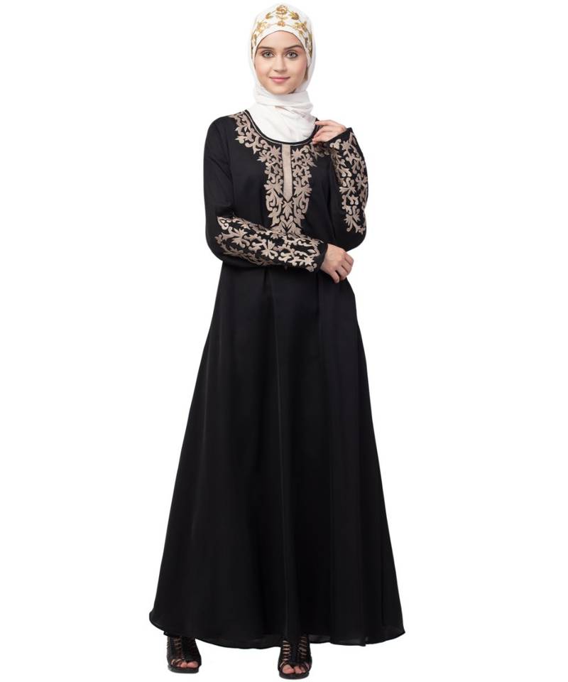 Nazneen Front and Sleeve Resham embroidered A line Abaya