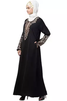 Nazneen Front and Sleeve Resham embroidered A line Abaya
