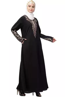 Nazneen Front and Sleeve Resham embroidered A line Abaya
