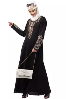 Nazneen Front and Sleeve Resham embroidered A line Abaya