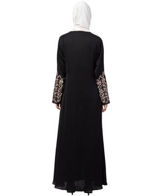 Nazneen Front and Sleeve Resham embroidered A line Abaya 7