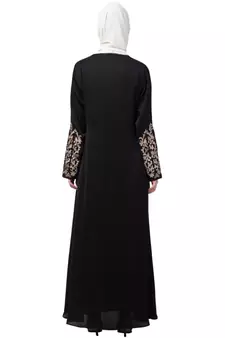 Nazneen Front and Sleeve Resham embroidered A line Abaya