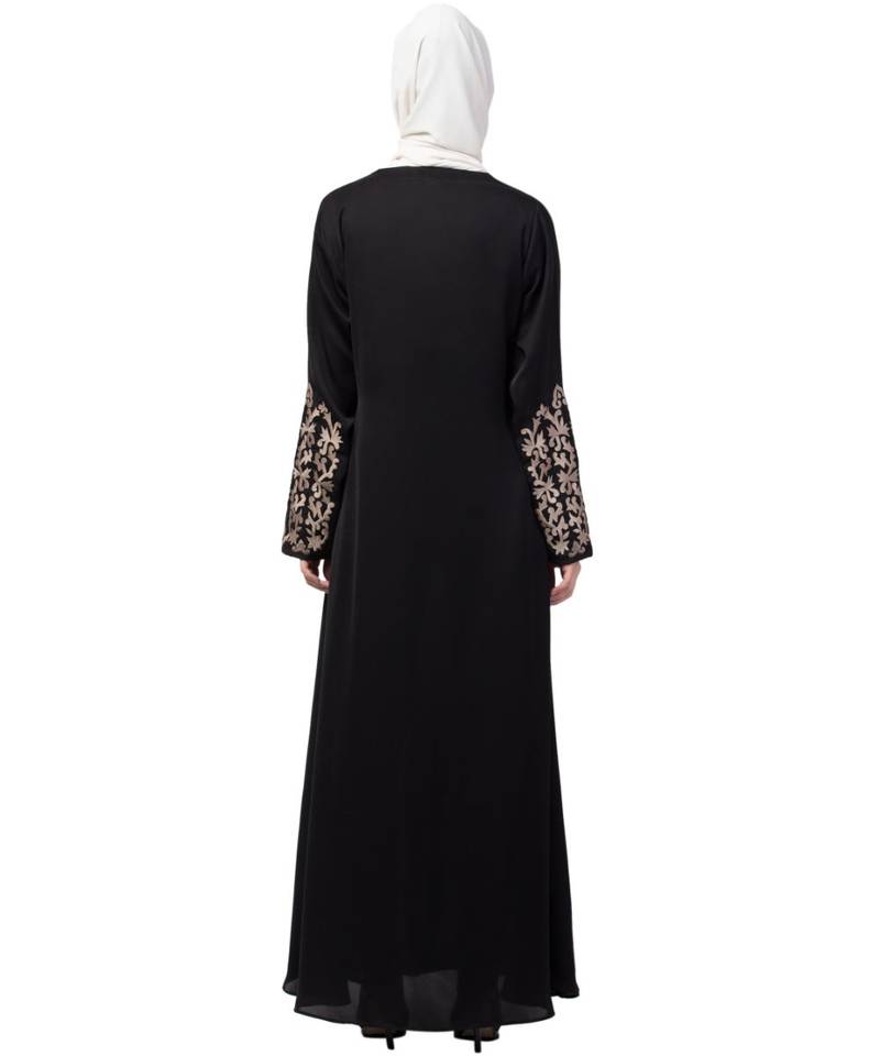 Nazneen Front and Sleeve Resham embroidered A line Abaya