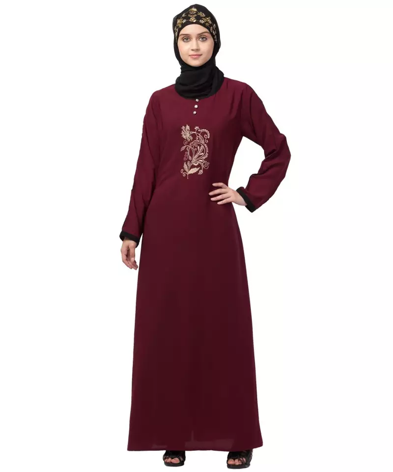 Nazneen Center embroidery contrast piping Abaya