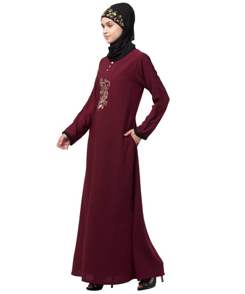 Nazneen Center embroidery contrast piping Abaya