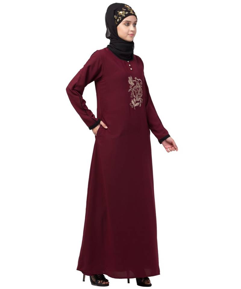 Nazneen Center embroidery contrast piping Abaya