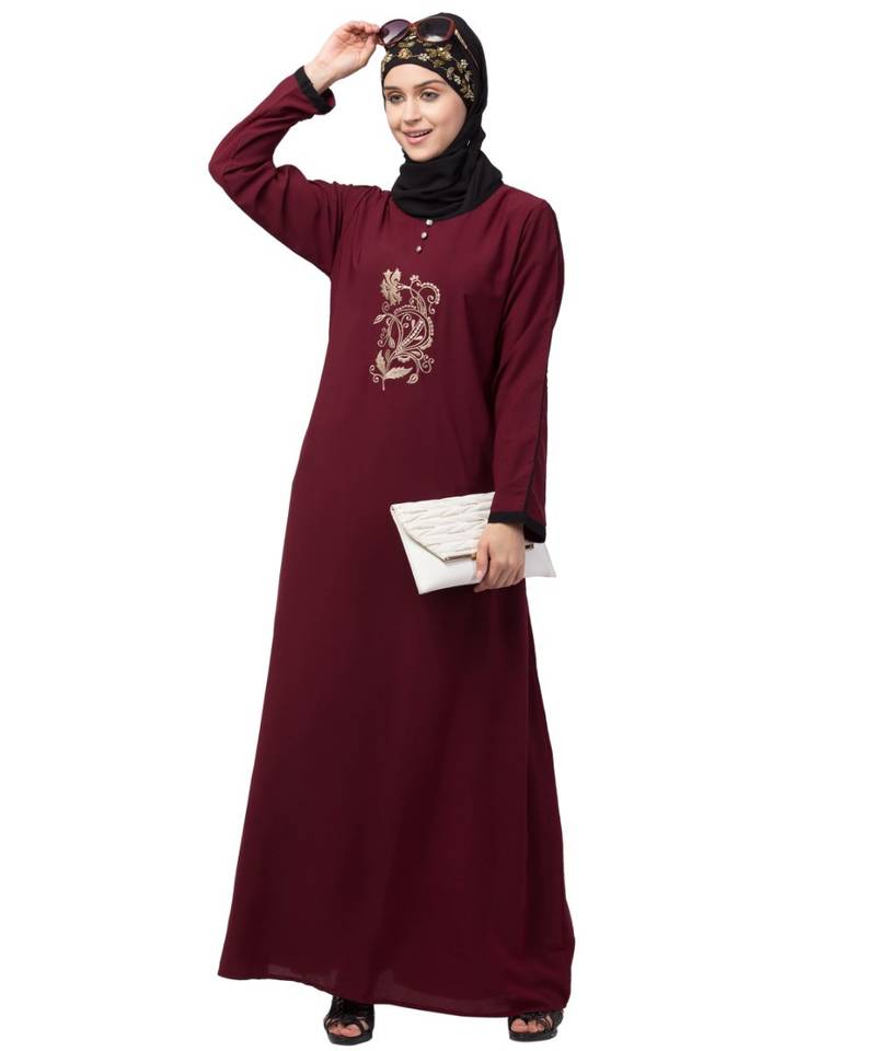 Nazneen Center embroidery contrast piping Abaya