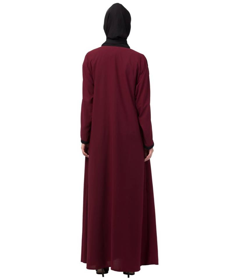 Nazneen Center embroidery contrast piping Abaya