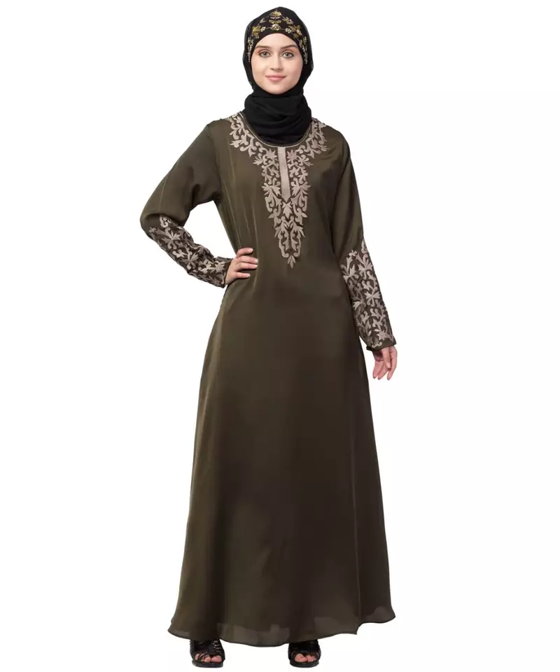 Nazneen Front and Sleeve Resham embroidered A line Abaya