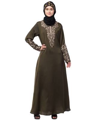 Nazneen Front and Sleeve Resham embroidered A line Abaya 1