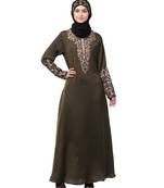 Nazneen Front and Sleeve Resham embroidered A line Abaya