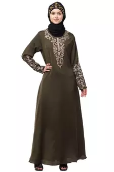 Nazneen Front and Sleeve Resham embroidered A line Abaya