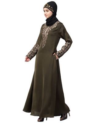 Nazneen Front and Sleeve Resham embroidered A line Abaya 3