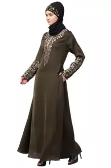 Nazneen Front and Sleeve Resham embroidered A line Abaya