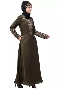 Nazneen Front and Sleeve Resham embroidered A line Abaya