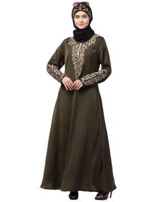 Nazneen Front and Sleeve Resham embroidered A line Abaya 6
