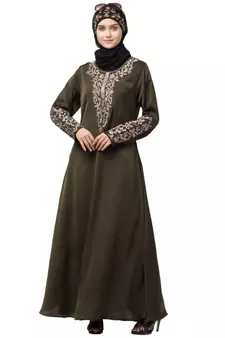 Nazneen Front and Sleeve Resham embroidered A line Abaya