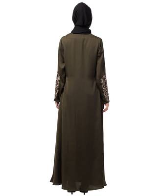 Nazneen Front and Sleeve Resham embroidered A line Abaya 7