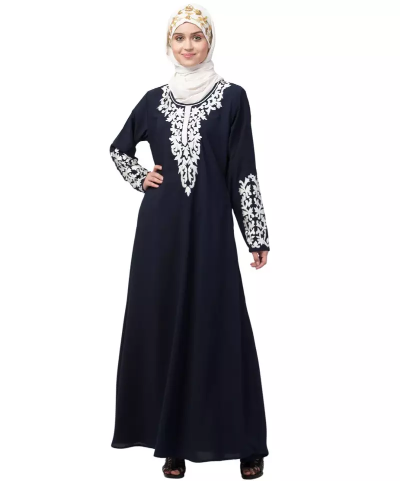 Nazneen Front and Sleeve Resham embroidered A line Abaya