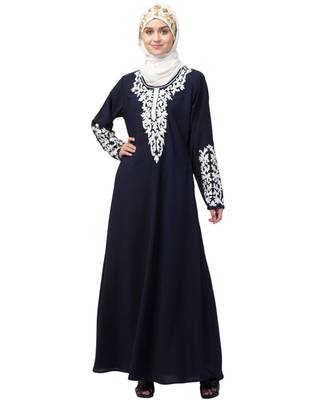Nazneen Front and Sleeve Resham embroidered A line Abaya 1