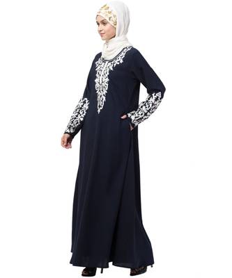 Nazneen Front and Sleeve Resham embroidered A line Abaya 3