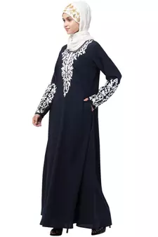 Nazneen Front and Sleeve Resham embroidered A line Abaya