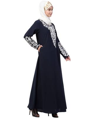 Nazneen Front and Sleeve Resham embroidered A line Abaya 4