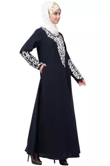 Nazneen Front and Sleeve Resham embroidered A line Abaya