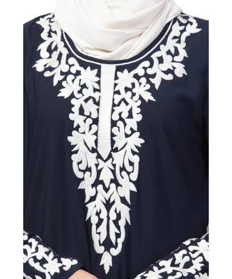Nazneen Front and Sleeve Resham embroidered A line Abaya 5
