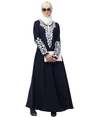 Nazneen Front and Sleeve Resham embroidered A line Abaya 6