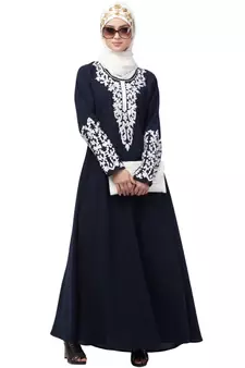 Nazneen Front and Sleeve Resham embroidered A line Abaya