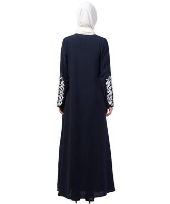 Nazneen Front and Sleeve Resham embroidered A line Abaya 7