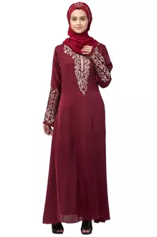 Nazneen Front and Sleeve Resham embroidered A line Abaya