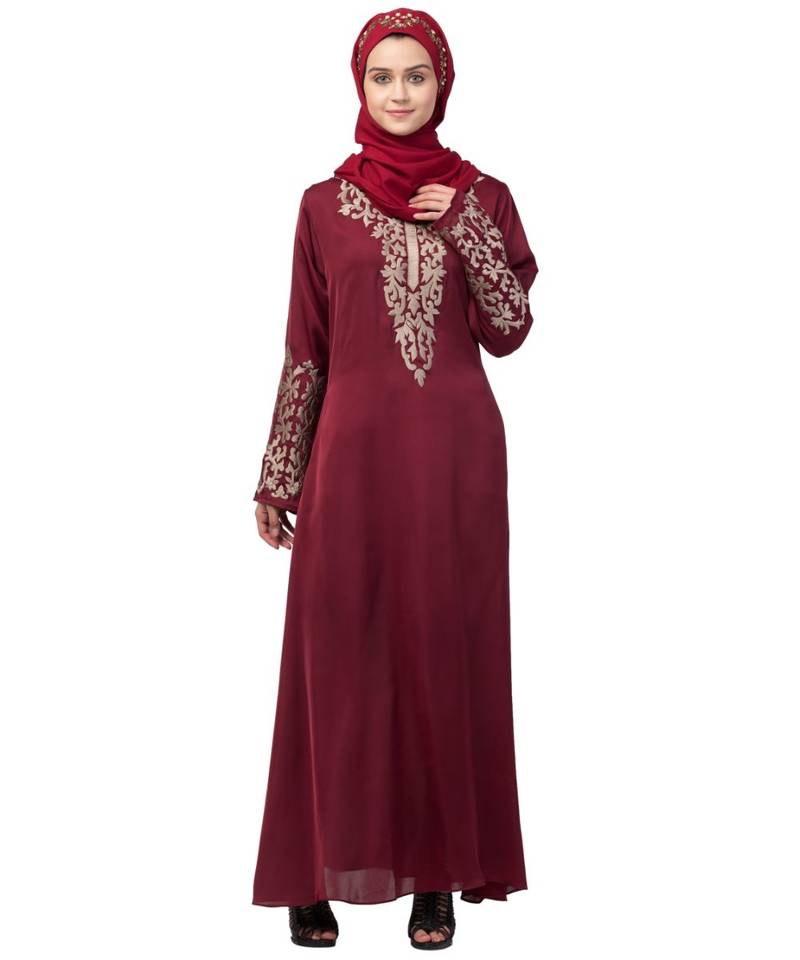 Nazneen Front and Sleeve Resham embroidered A line Abaya