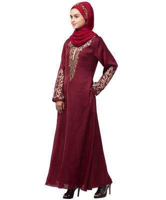 Nazneen Front and Sleeve Resham embroidered A line Abaya 3