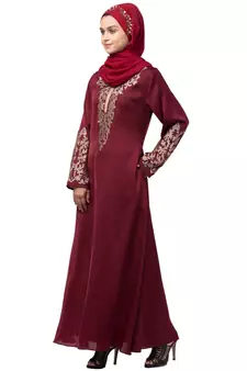 Nazneen Front and Sleeve Resham embroidered A line Abaya