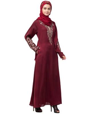 Nazneen Front and Sleeve Resham embroidered A line Abaya 4