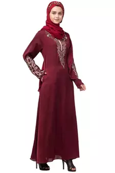 Nazneen Front and Sleeve Resham embroidered A line Abaya