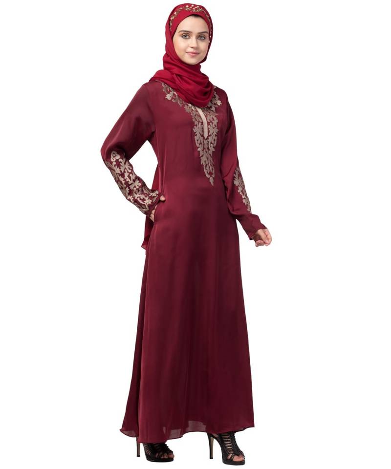 Nazneen Front and Sleeve Resham embroidered A line Abaya