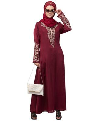 Nazneen Front and Sleeve Resham embroidered A line Abaya 6